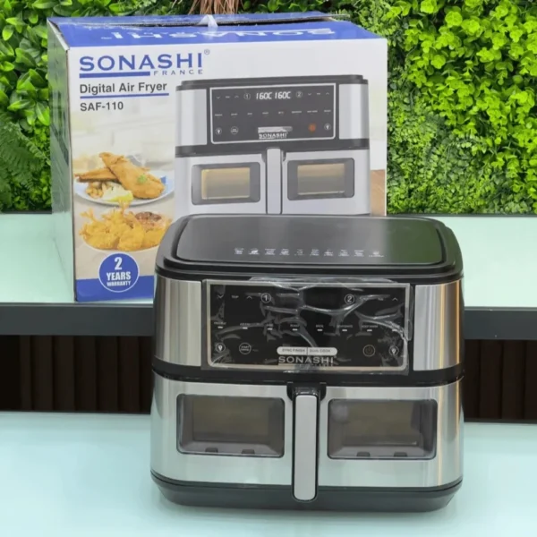 Friteuse à Air Numérique Double Bac 10L 2600 W Digital multiprogrammes En inox Sonashi SAF-110 – Image 2