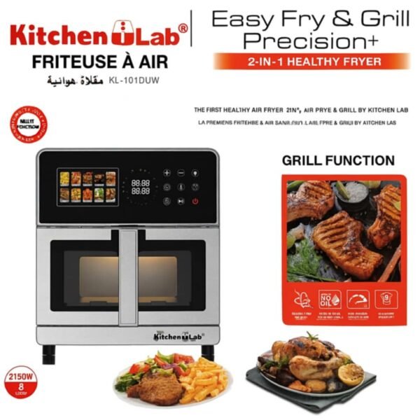 AirFryer inox XL 8L 2150W Double Résistances Avec 10 Programmes 200° KitchenLab KL131DJW