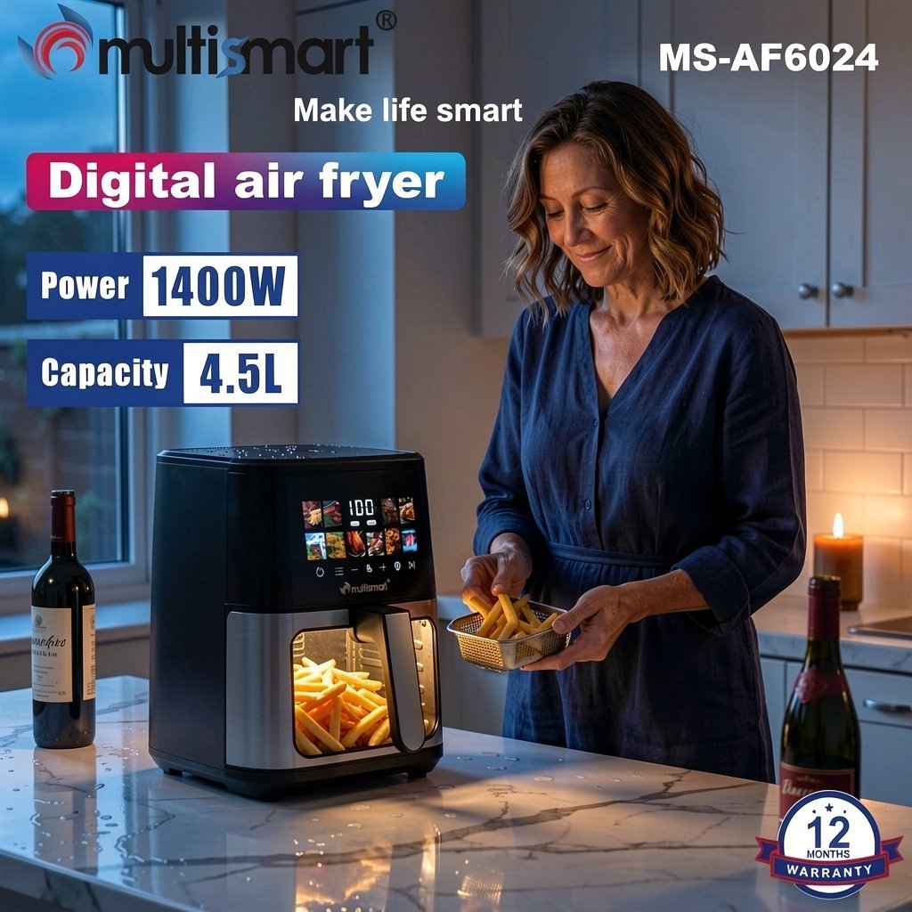 Friteuse Inox Sans Huile 4 5L 1400W Num rique Avec Fen tre Visible Friteuse Inox Sans Huile 4 5L 1400W Num rique Avec Fen tre Visible